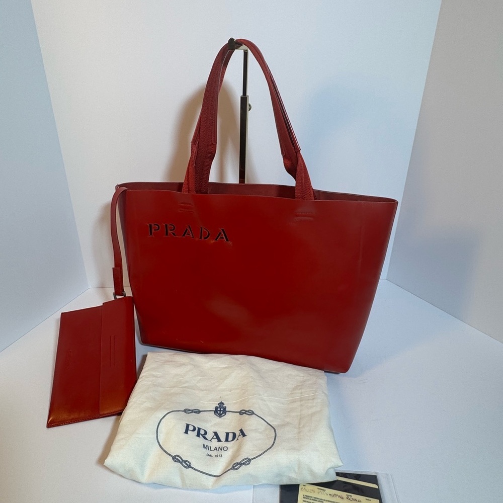 Prada Red Leather Tote Bag w/ Pouch - Picture 13 of 13